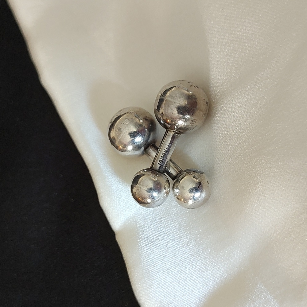 Sterling Silver Barbell Cufflinks Jondell Mexico Men's Vintage Marked Modernist